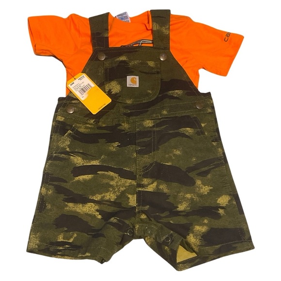 CARHARTT || Toddler Canvas Camo Shortall SS Bodysuit 2 Piece Set || size 24m - Picture 1 of 7
